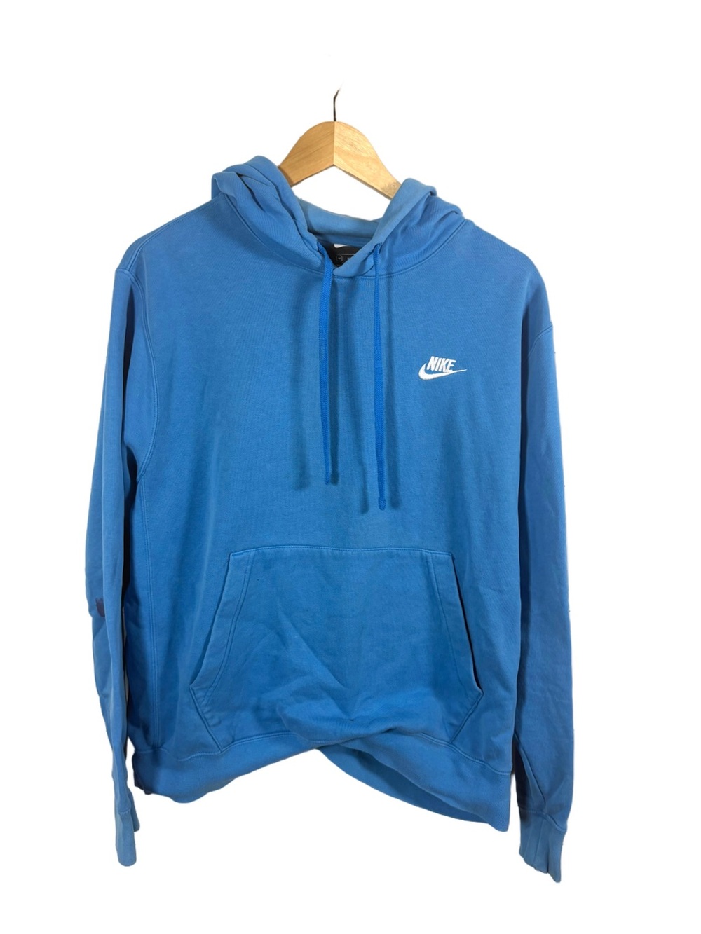 Nike Blue Club Fleece Pullover Hoodie Mens Medium White Logo FLAW